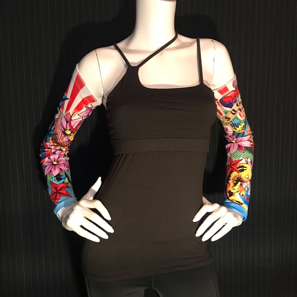 NWOT MINT Sugoi Patterned Arm Warmers Size Large = 13-14.5” Bicep/ Upper Arm